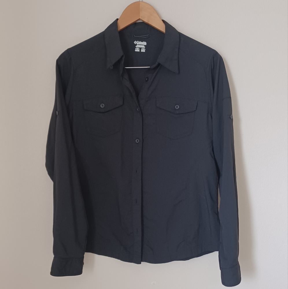 Columbia Black Long Sleeve Button Down Top Women Size Medium